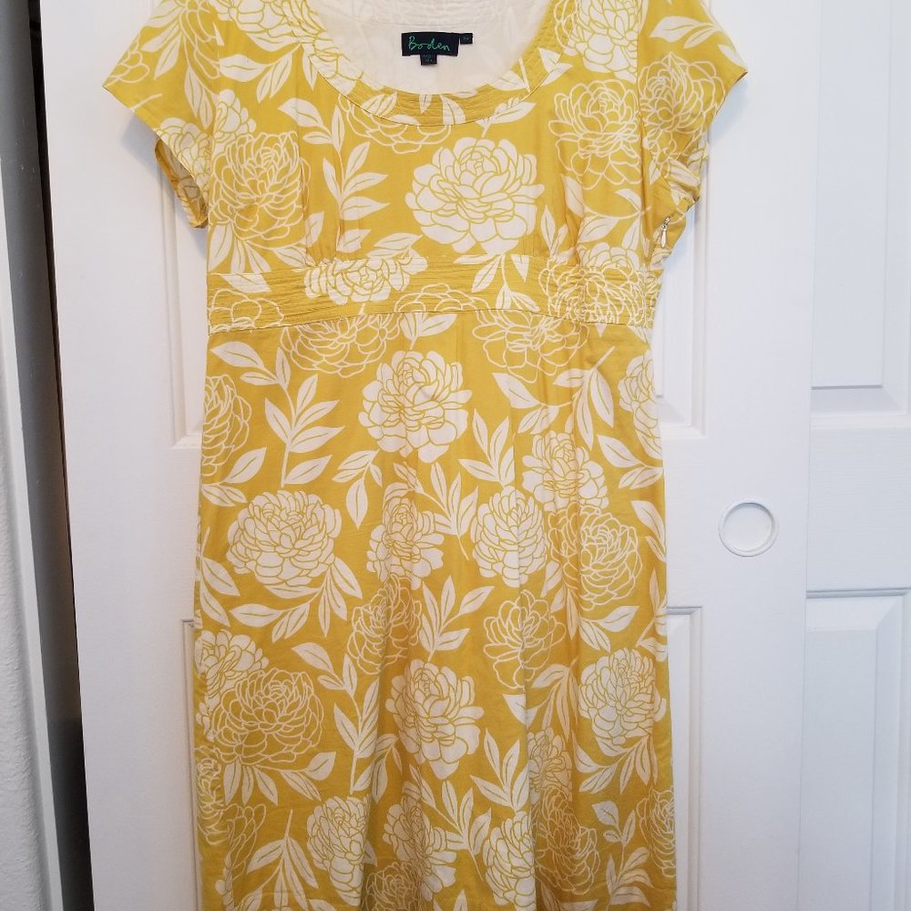 Boden yellow and white Empire Waist Sheath Dress